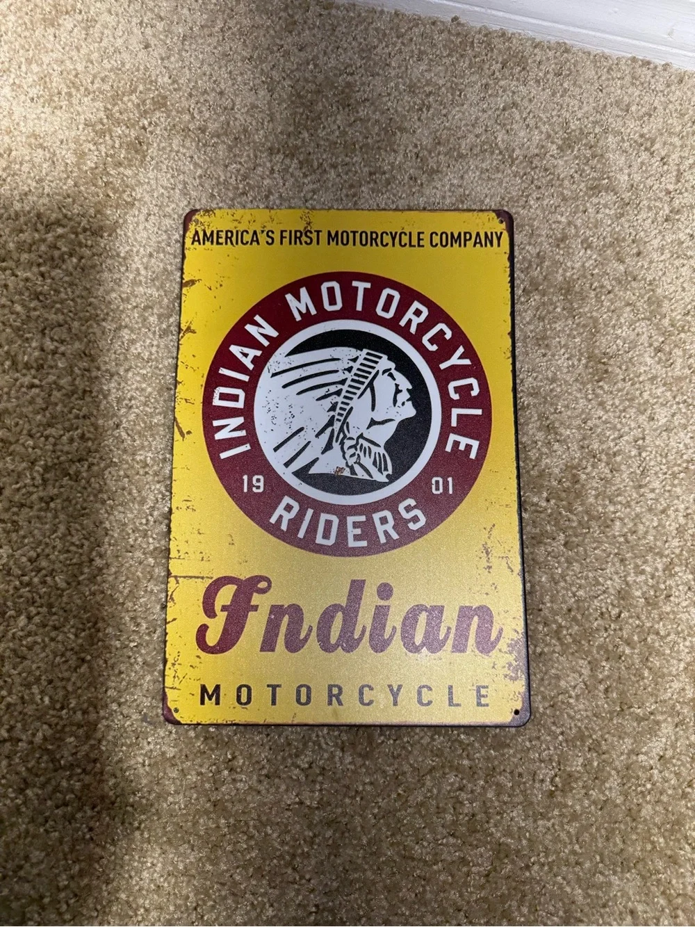 Indian Motorcycle Riders Metal Tin Sign Vintage Style Wall Decor